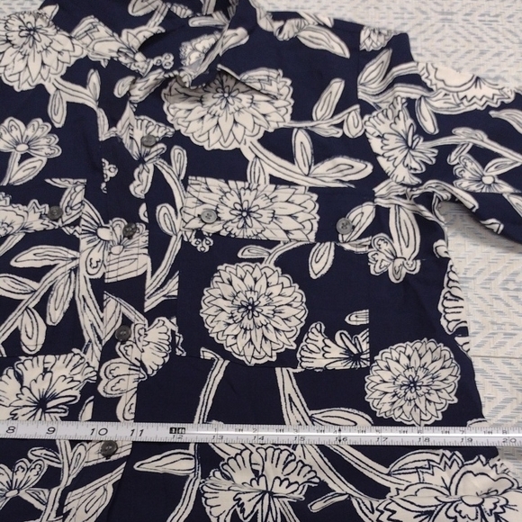 NEW LOFT Navy and White Floral Long Sleeve Dress Oversized, Bohemian. - Picture 12 of 16